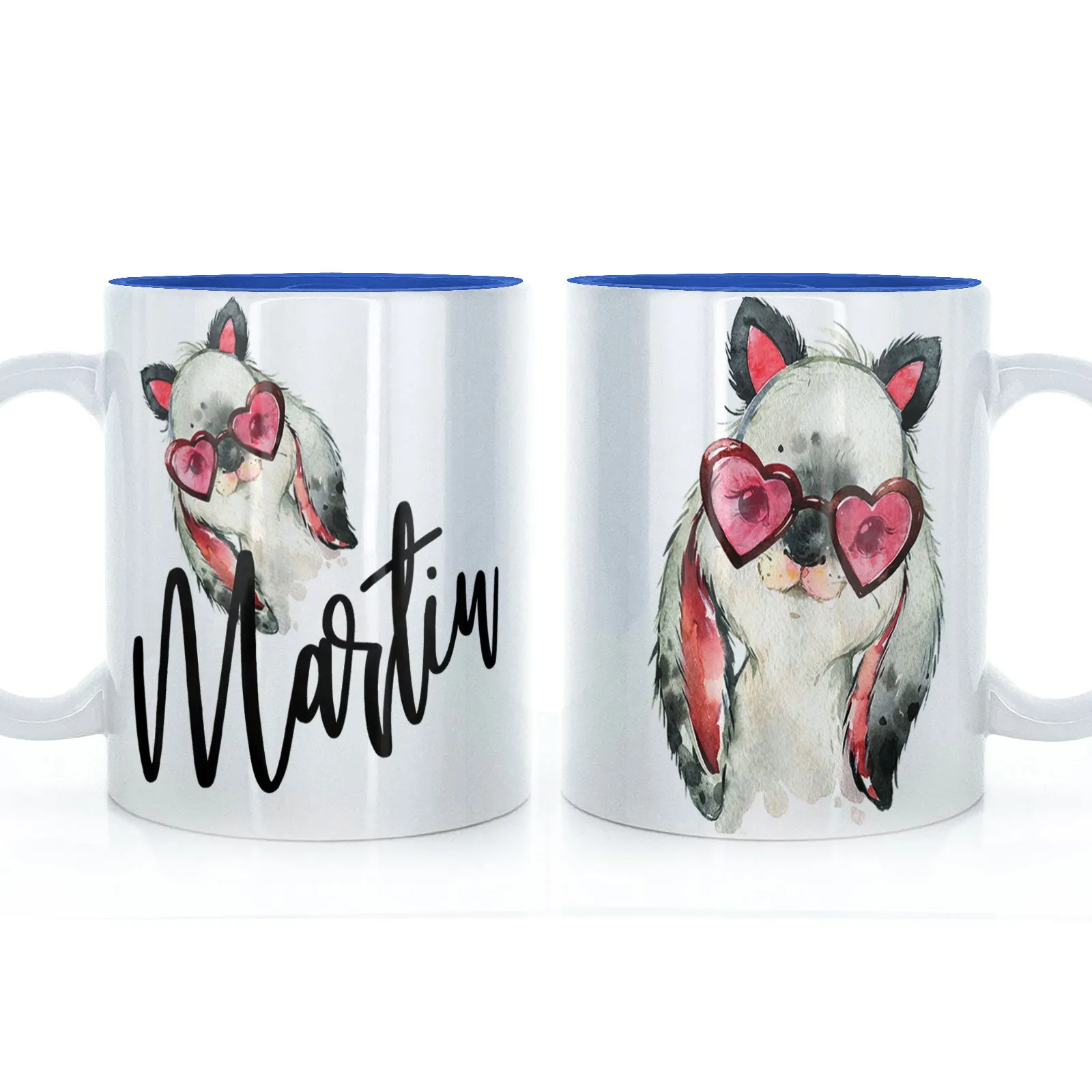 Personalised Mug with Stylish Text and Heart Glasses Rabbit