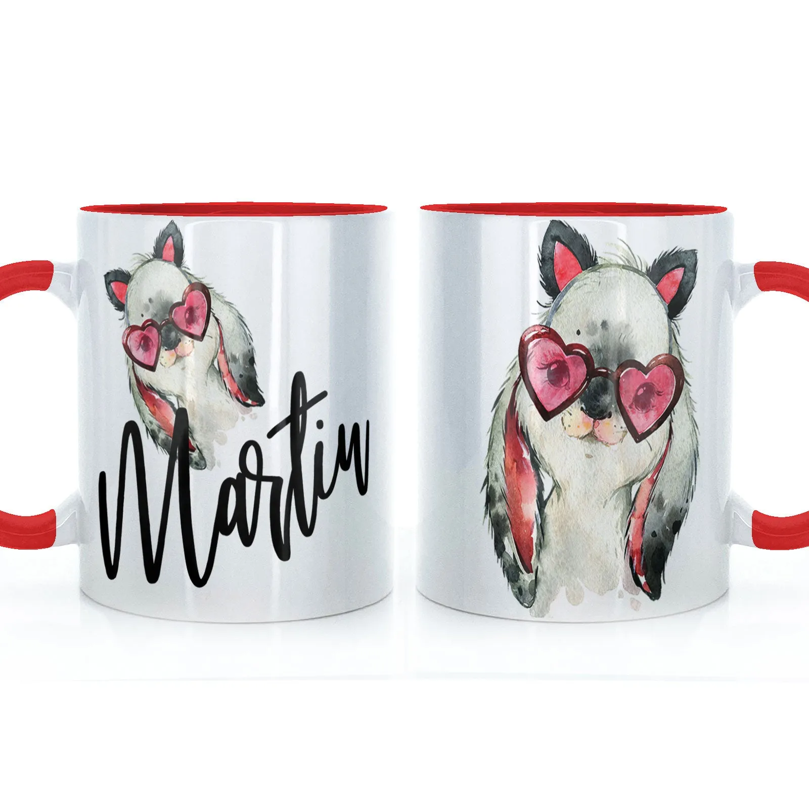 Personalised Mug with Stylish Text and Heart Glasses Rabbit