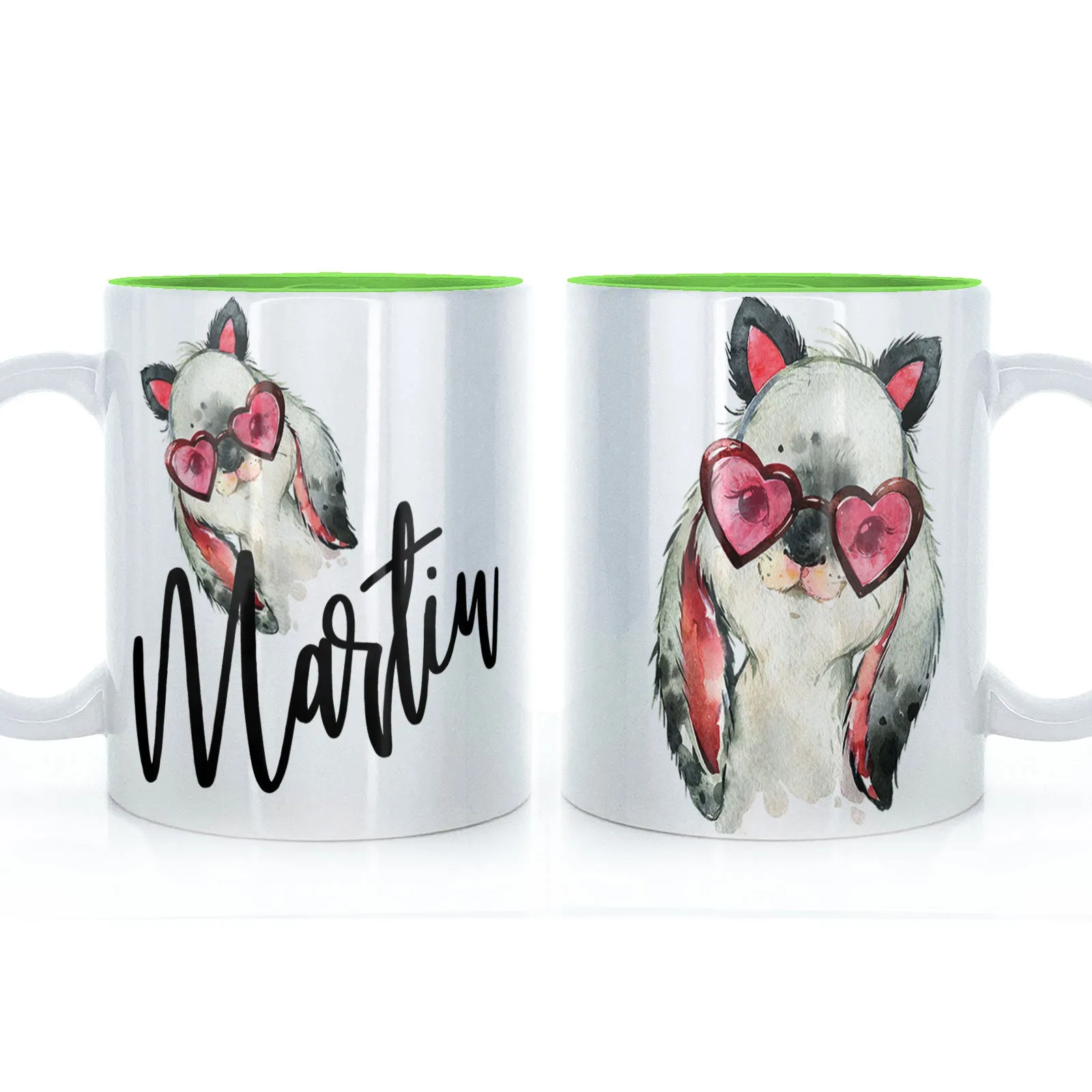 Personalised Mug with Stylish Text and Heart Glasses Rabbit