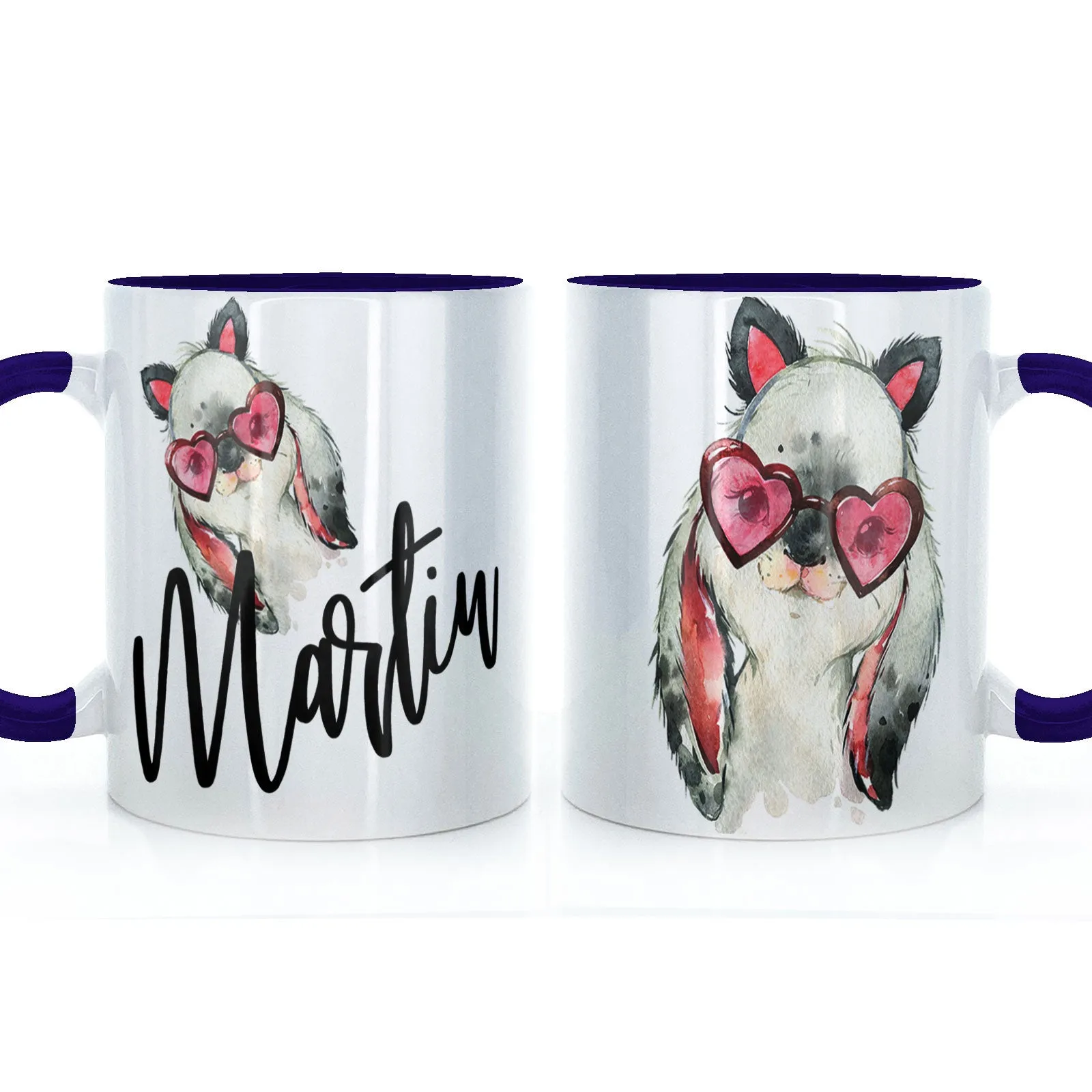 Personalised Mug with Stylish Text and Heart Glasses Rabbit