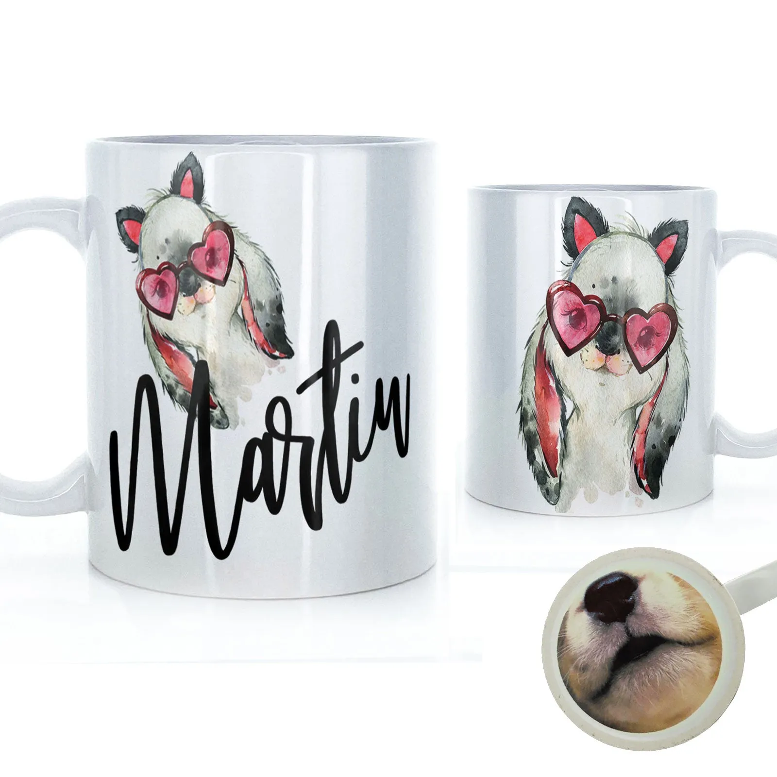 Personalised Mug with Stylish Text and Heart Glasses Rabbit
