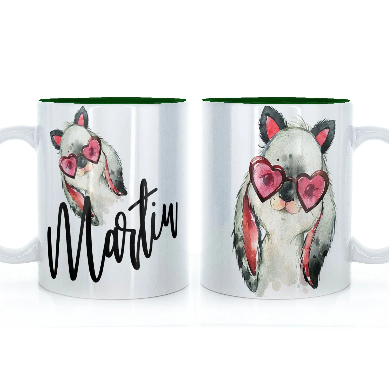 Personalised Mug with Stylish Text and Heart Glasses Rabbit