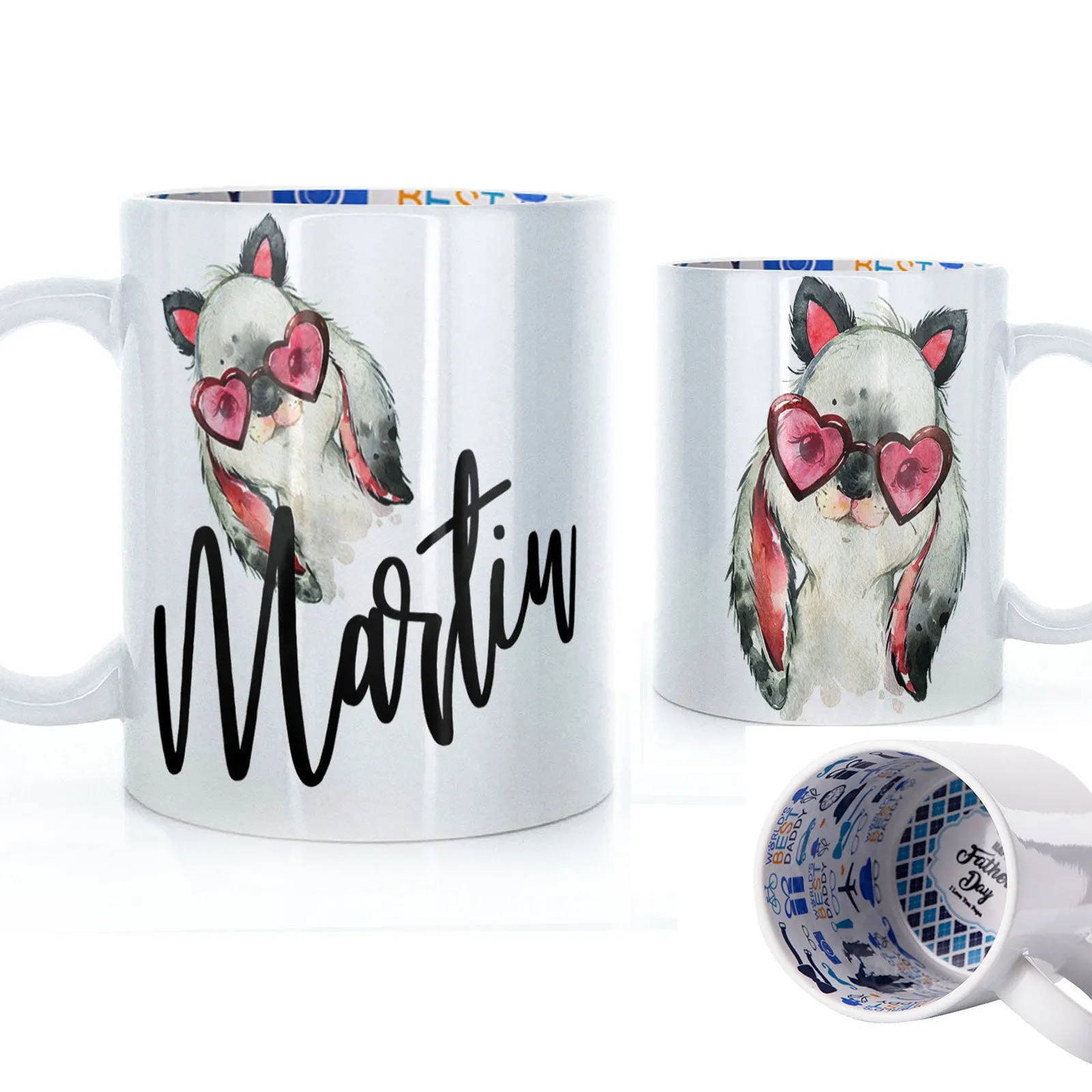 Personalised Mug with Stylish Text and Heart Glasses Rabbit
