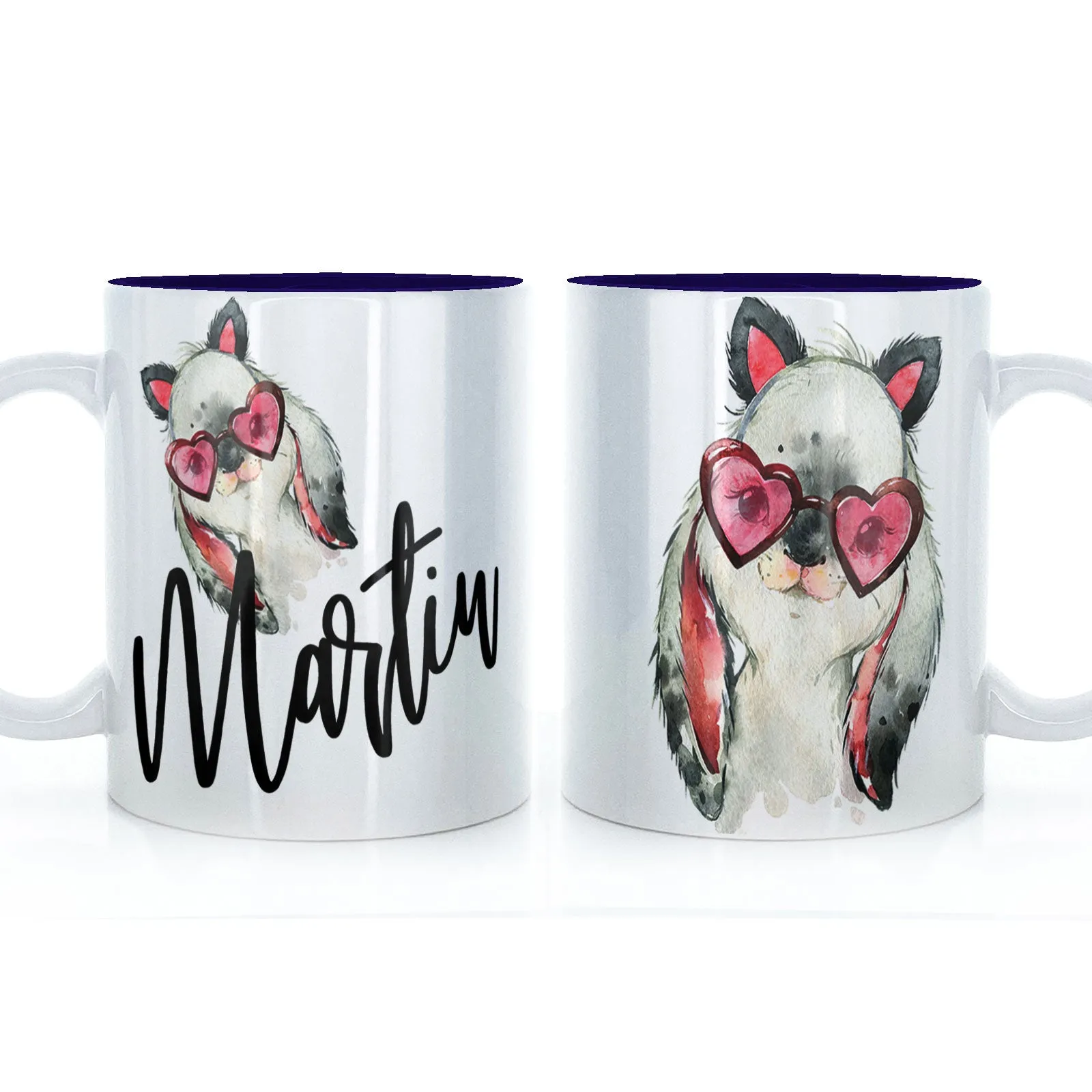 Personalised Mug with Stylish Text and Heart Glasses Rabbit