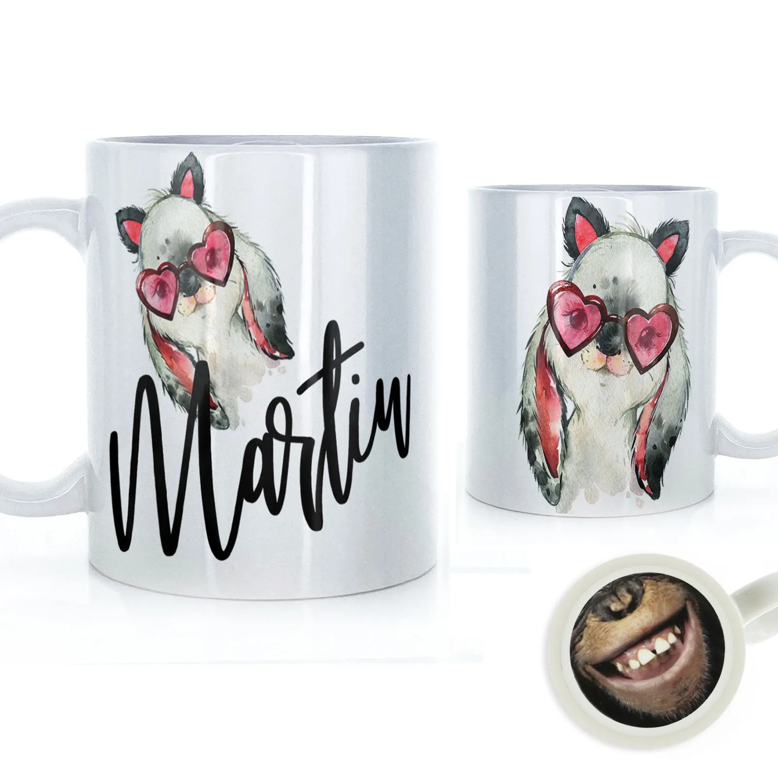 Personalised Mug with Stylish Text and Heart Glasses Rabbit