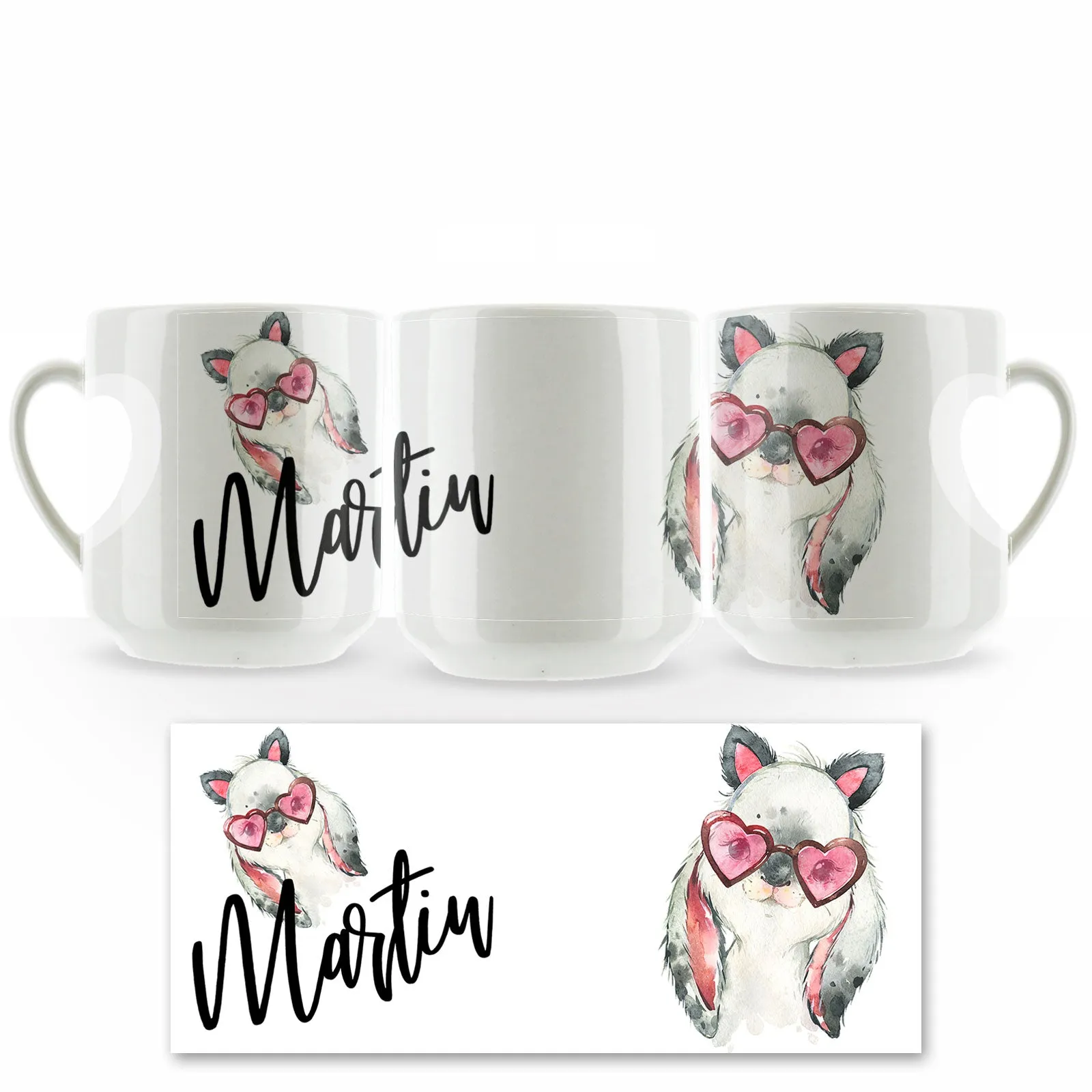 Personalised Mug with Stylish Text and Heart Glasses Rabbit