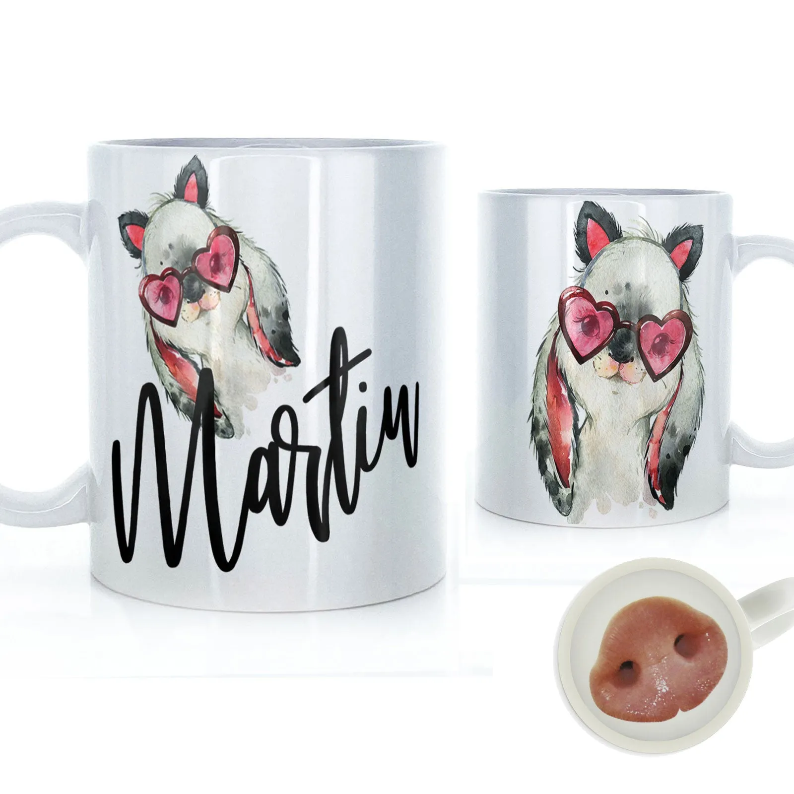 Personalised Mug with Stylish Text and Heart Glasses Rabbit