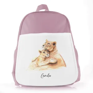 Personalised School Bag with Welcoming Text and Embracing Mum and Baby Lions