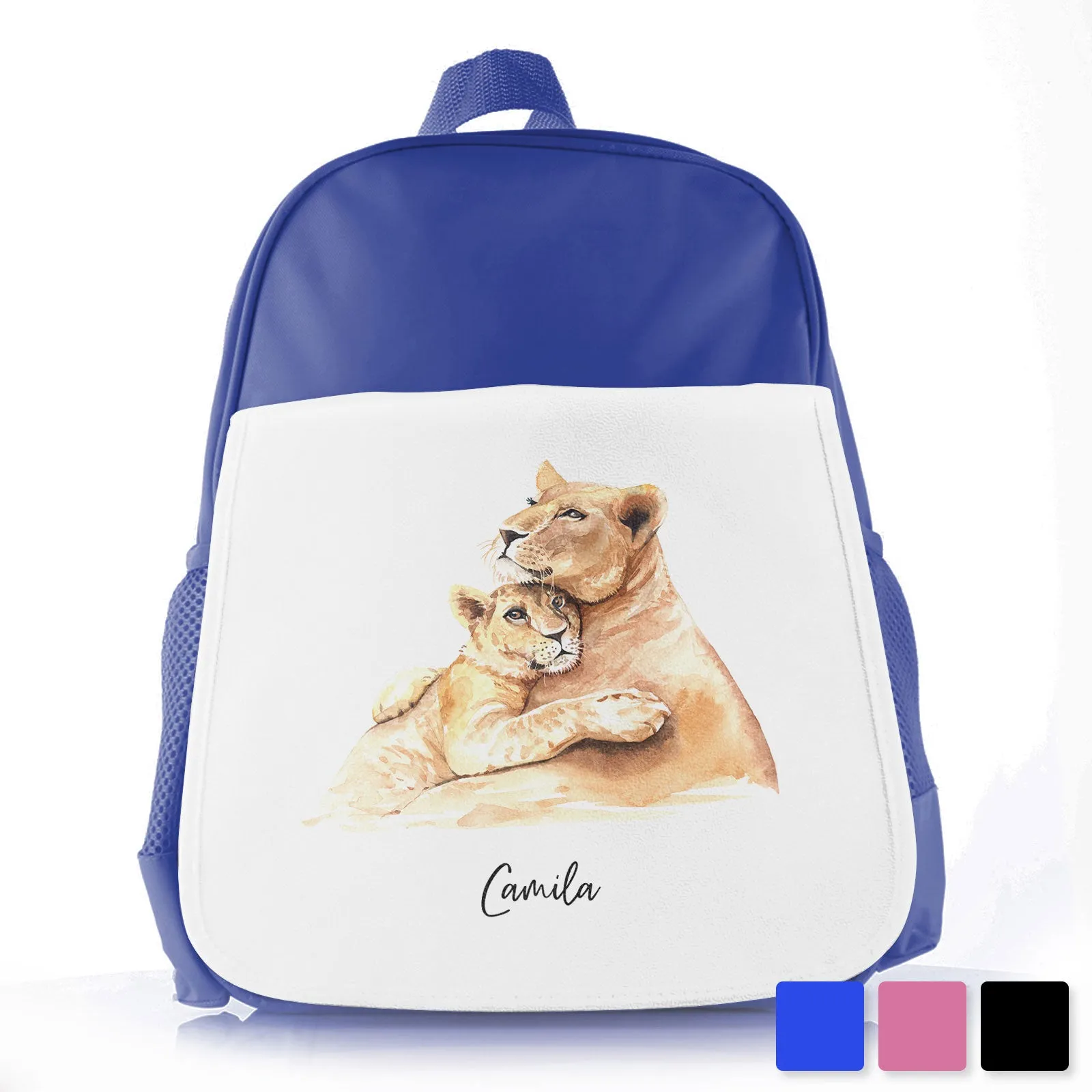 Personalised School Bag with Welcoming Text and Embracing Mum and Baby Lions
