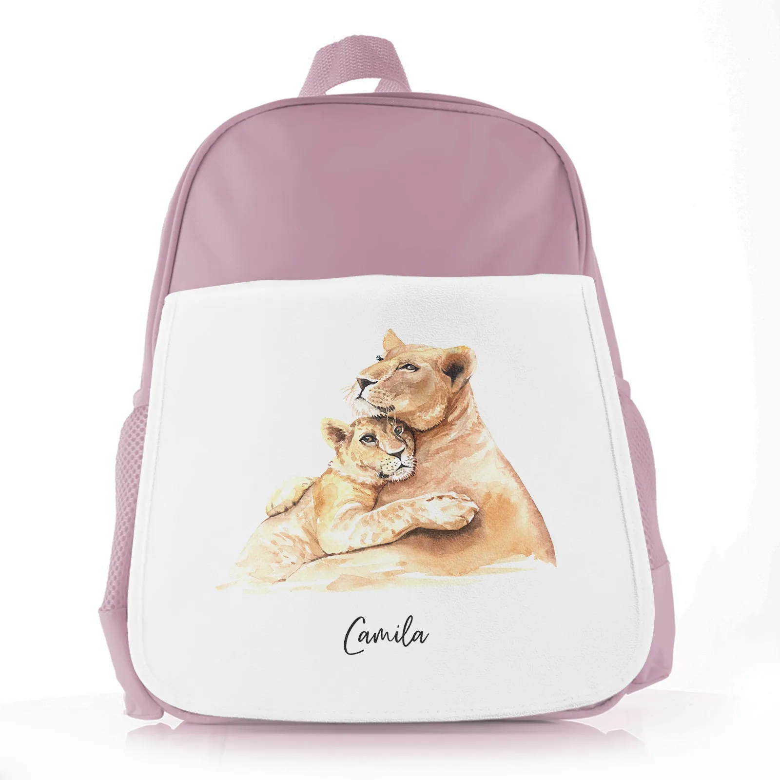 Personalised School Bag with Welcoming Text and Embracing Mum and Baby Lions