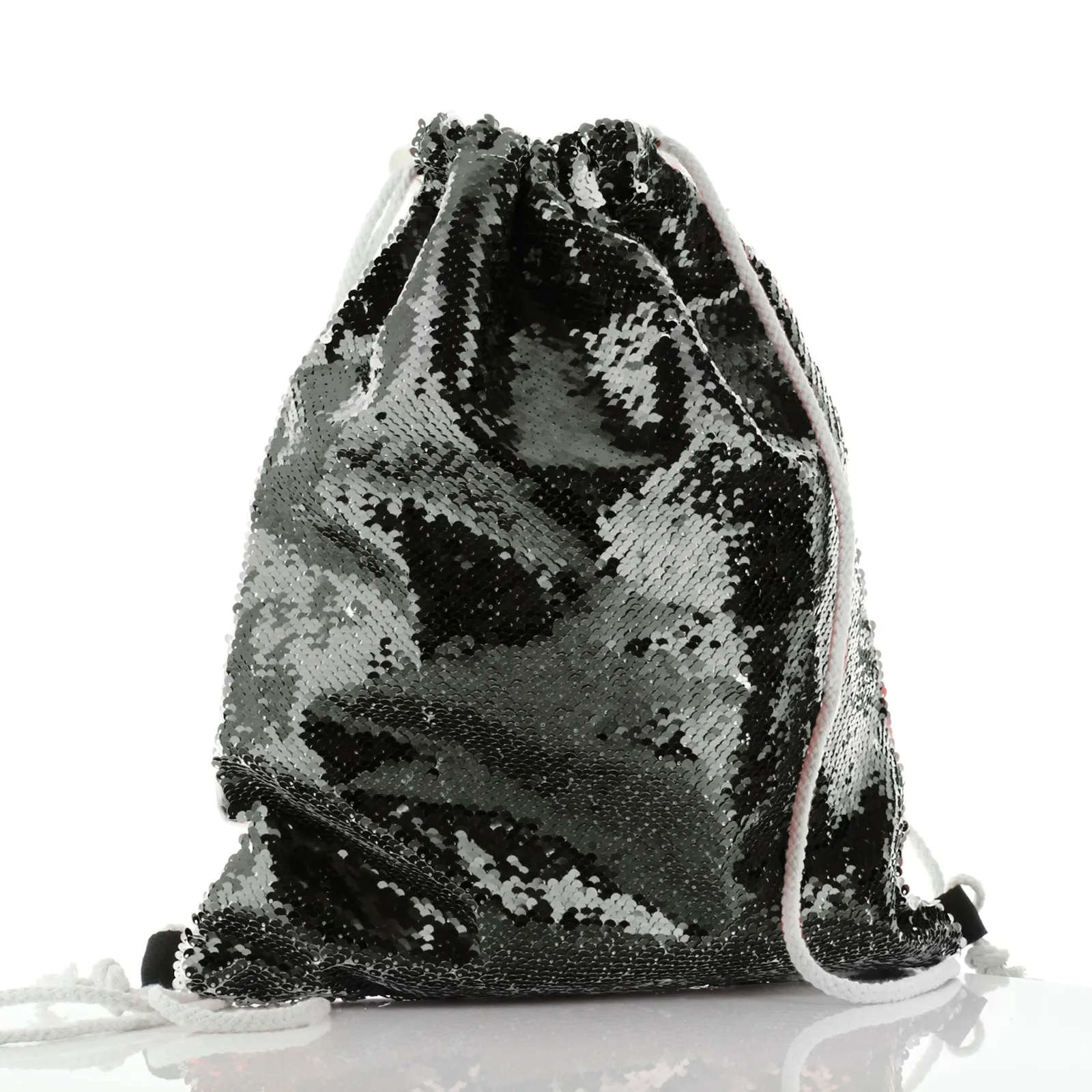 Personalised Sequin Drawstring Backpack with Giraffe Pink Bow Multicolour Flowers and Cute Text