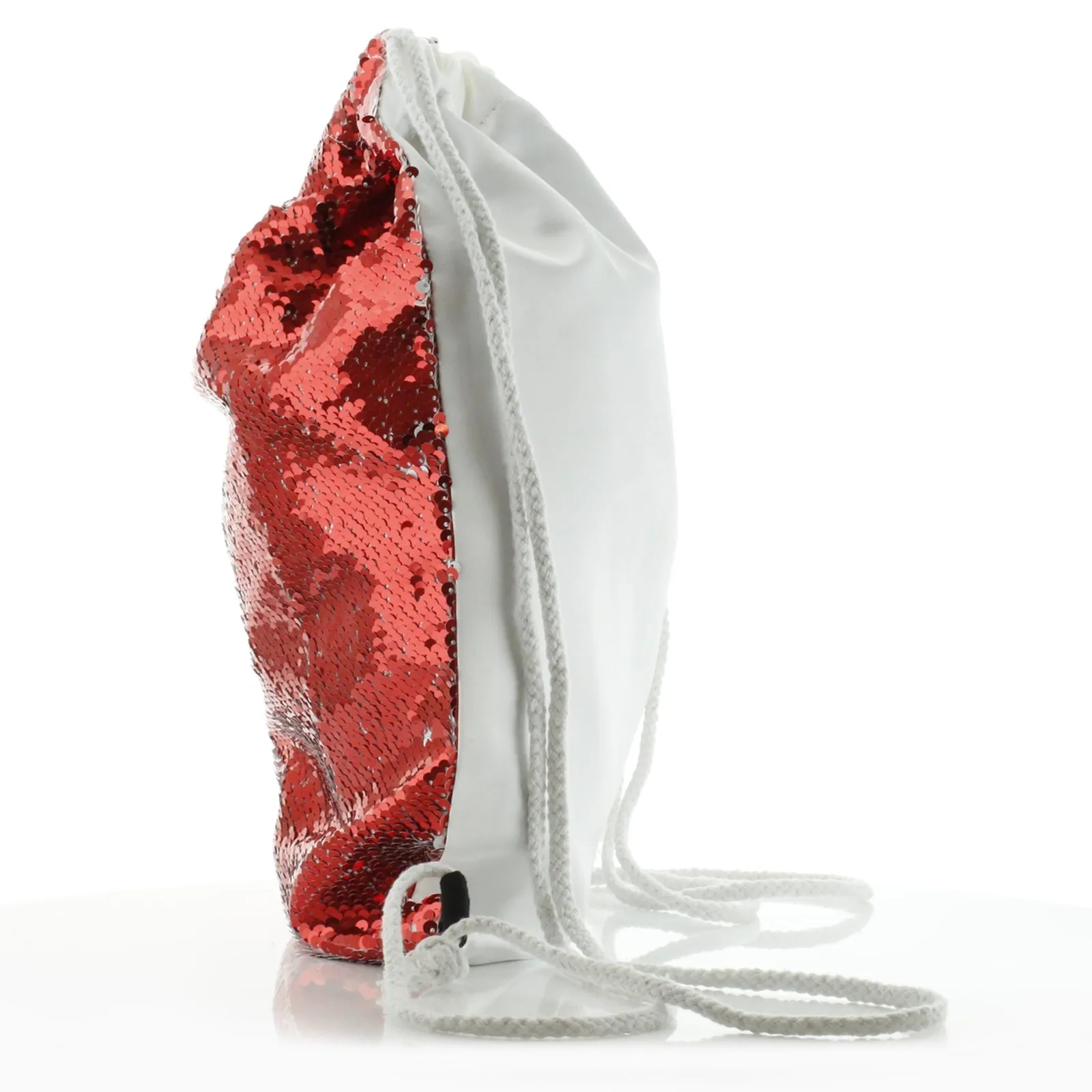 Personalised Sequin Drawstring Backpack with Grey Rabbit Flower Wreath and Cute Text
