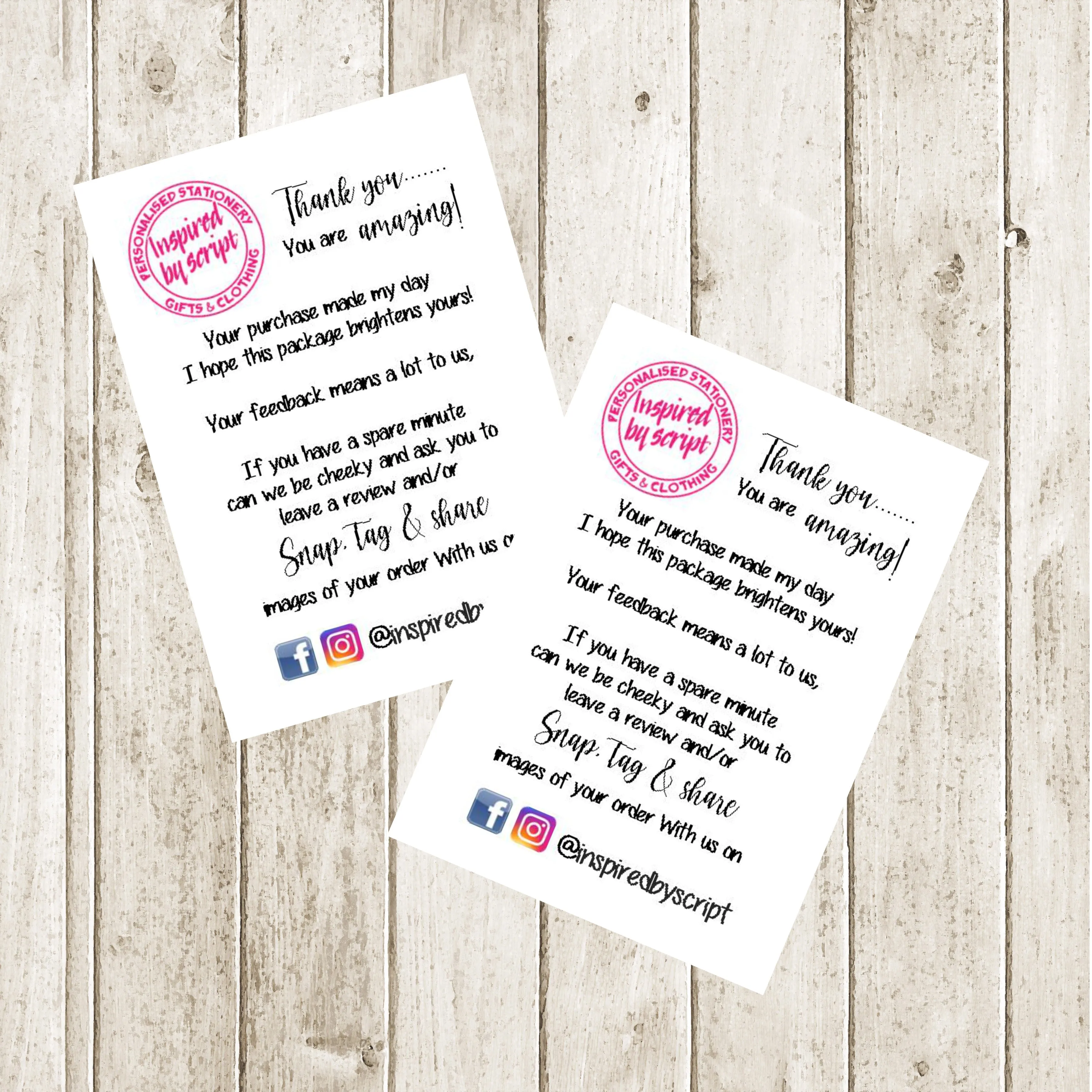 PERSONALISED SNAP, TAG & SHARE CARDS- 8.5cm x 5.5cm