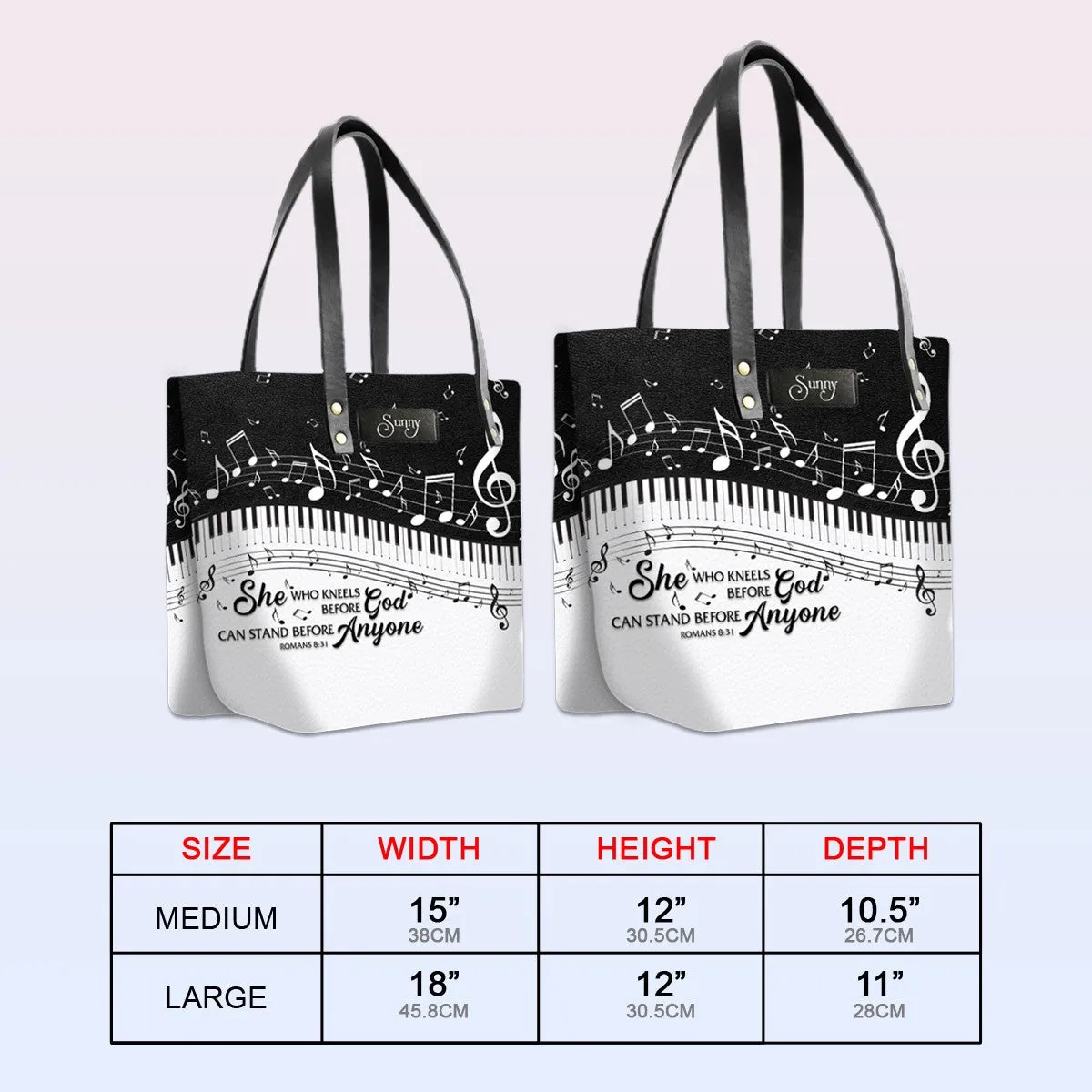 Personalized Leather Tote Bag with Bible Verses – She Who Kneels Before GOD Can Stand Before Anyone Romans 8 31 | CHRISTIANARTBAG Leather TOTE Bag
