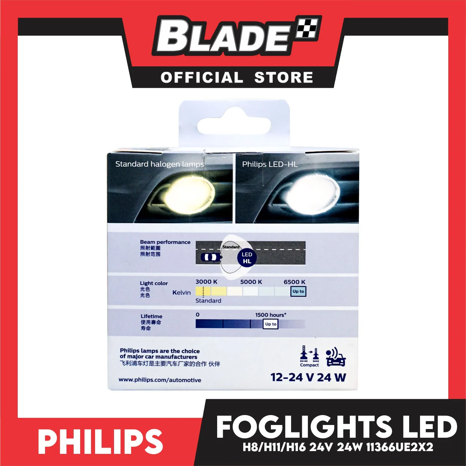 Philips Ultinon Essentials G2 Led Bulbs 6500K 11366UE2X2 H8/H11/H16 12-24V 24W- Headlight Bulb, Fog Beam