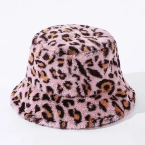 Pink Leopard Fluffy Bucket Hat