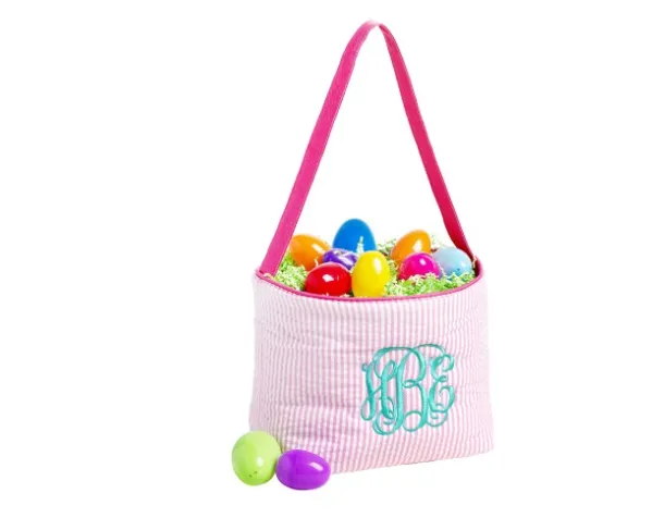 Pink Seersucker Basket