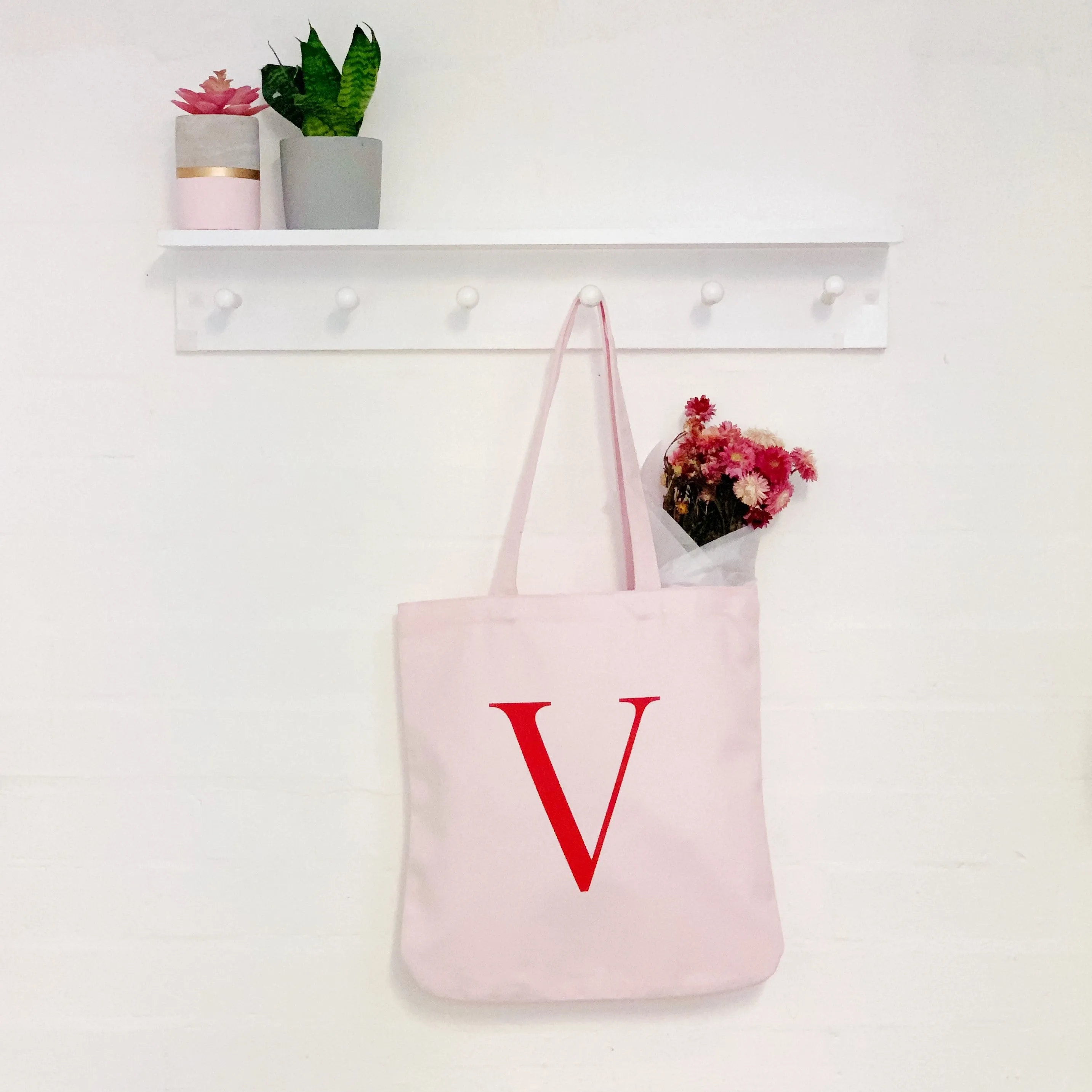 Pink Tote Bag Personalised With Initial