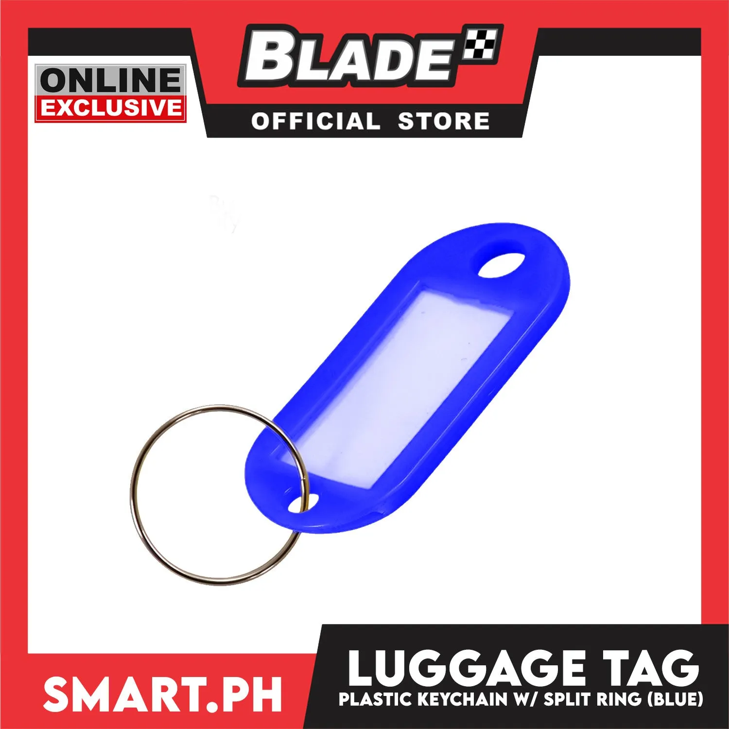 Plastic Keychain Luggage Tag Name Holder (Blue) with Split Ring