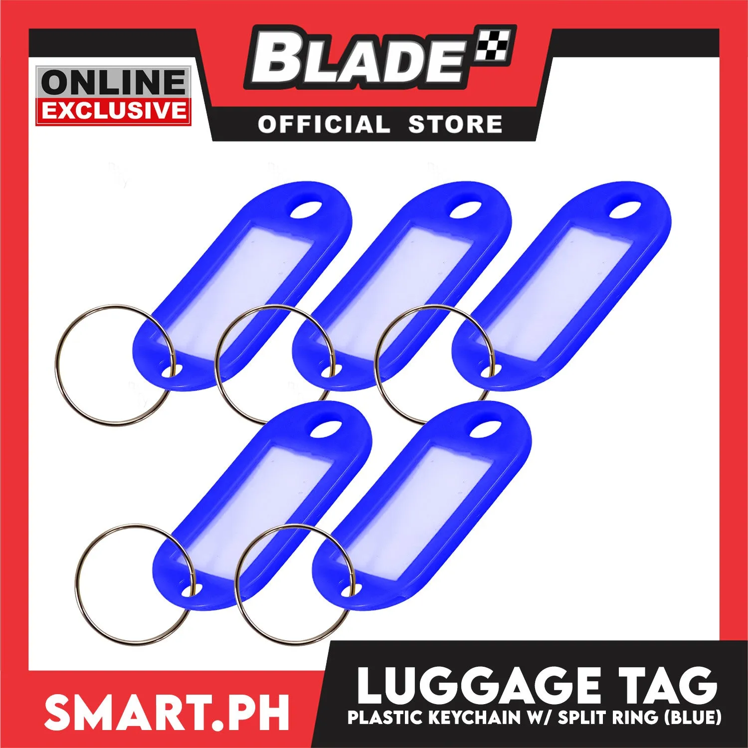 Plastic Keychain Luggage Tag Name Holder (Blue) with Split Ring