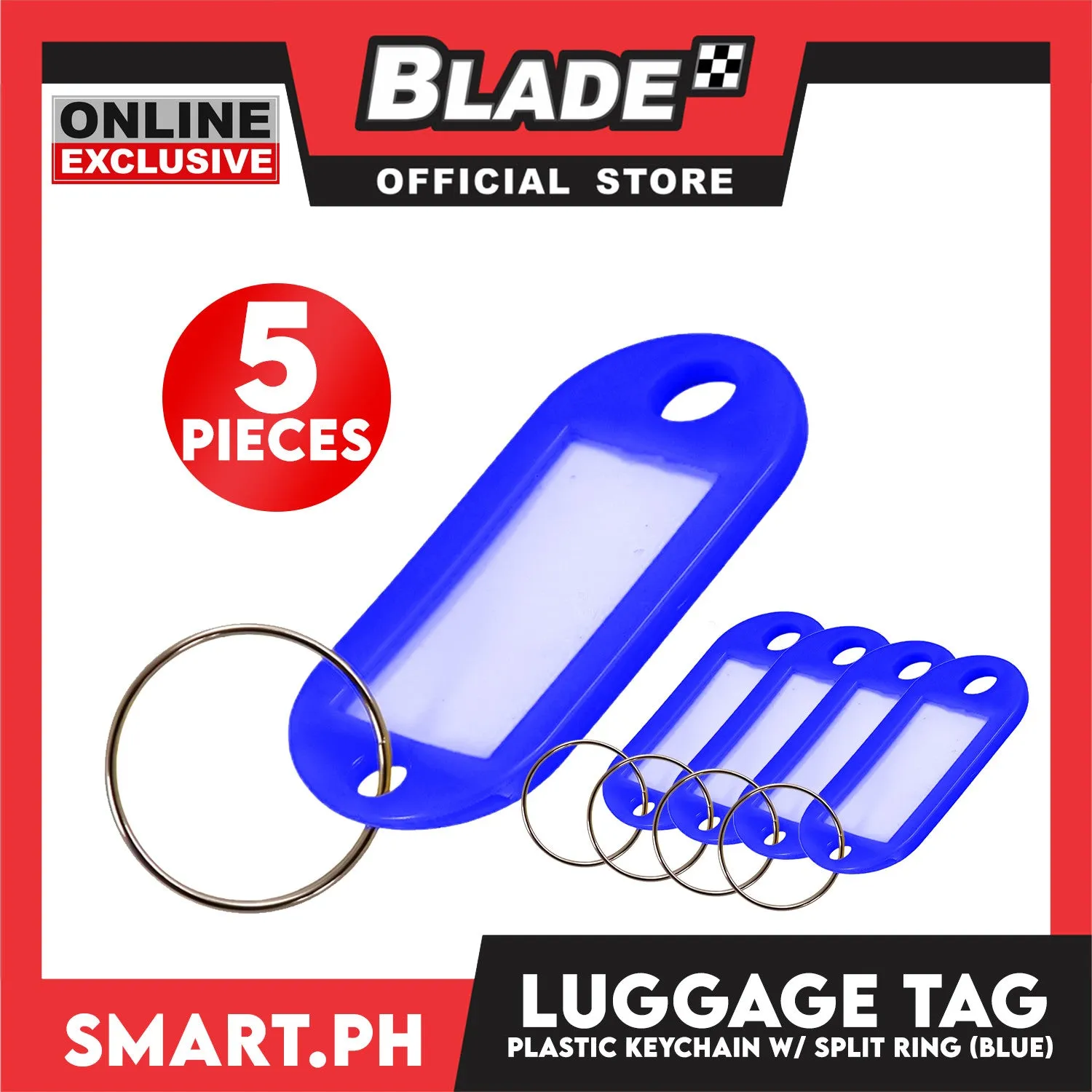 Plastic Keychain Luggage Tag Name Holder (Blue) with Split Ring