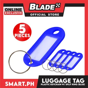 Plastic Keychain Luggage Tag Name Holder (Blue) with Split Ring