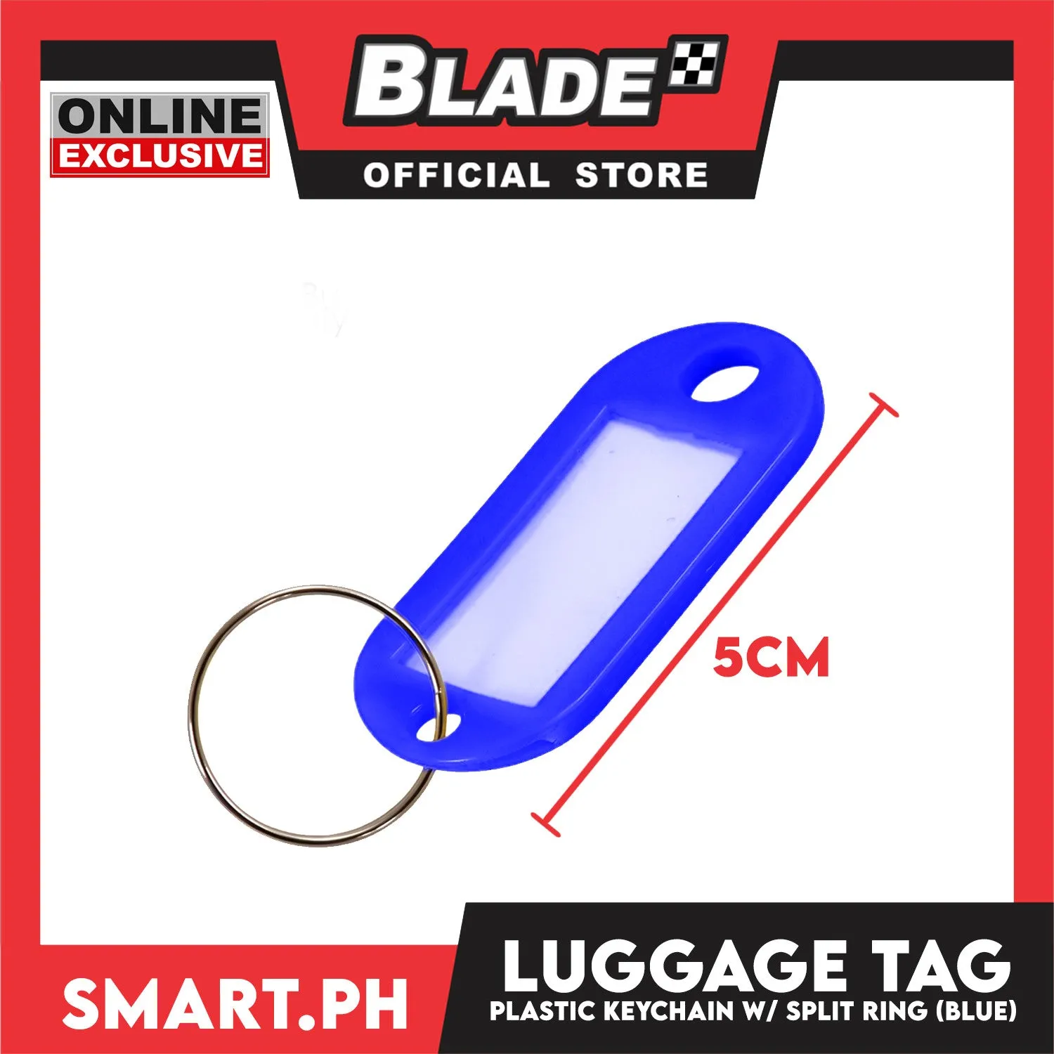 Plastic Keychain Luggage Tag Name Holder (Blue) with Split Ring