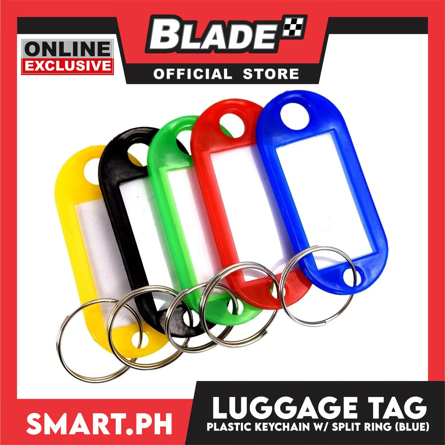 Plastic Keychain Luggage Tag Name Holder (Blue) with Split Ring