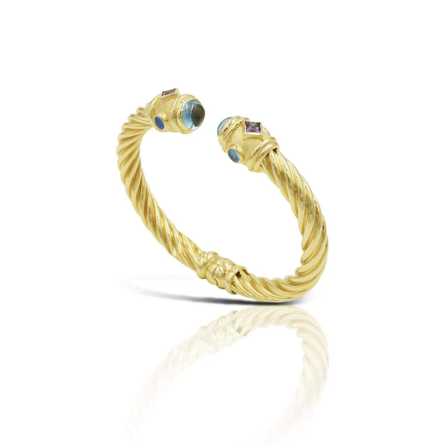 Polished Rope Stone Designer Cuff Bracelet in 14k Gold