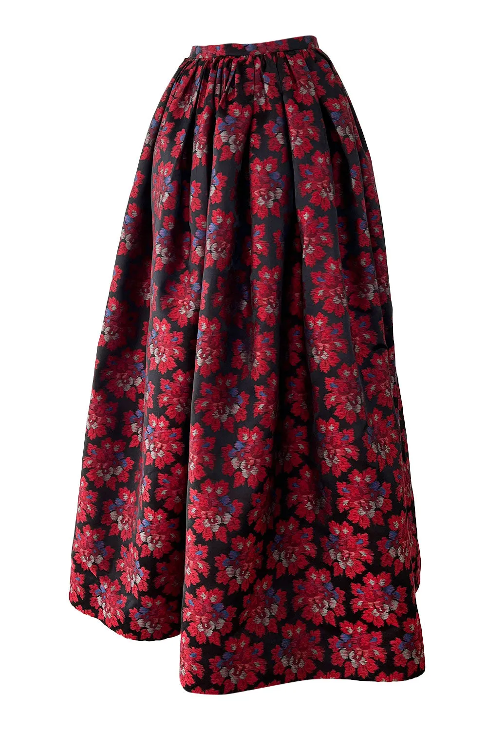 Prettiest 1970s Nina Ricci by Gerard Pipart Deep Red Floral Pattern Silk Skirt w Pockets