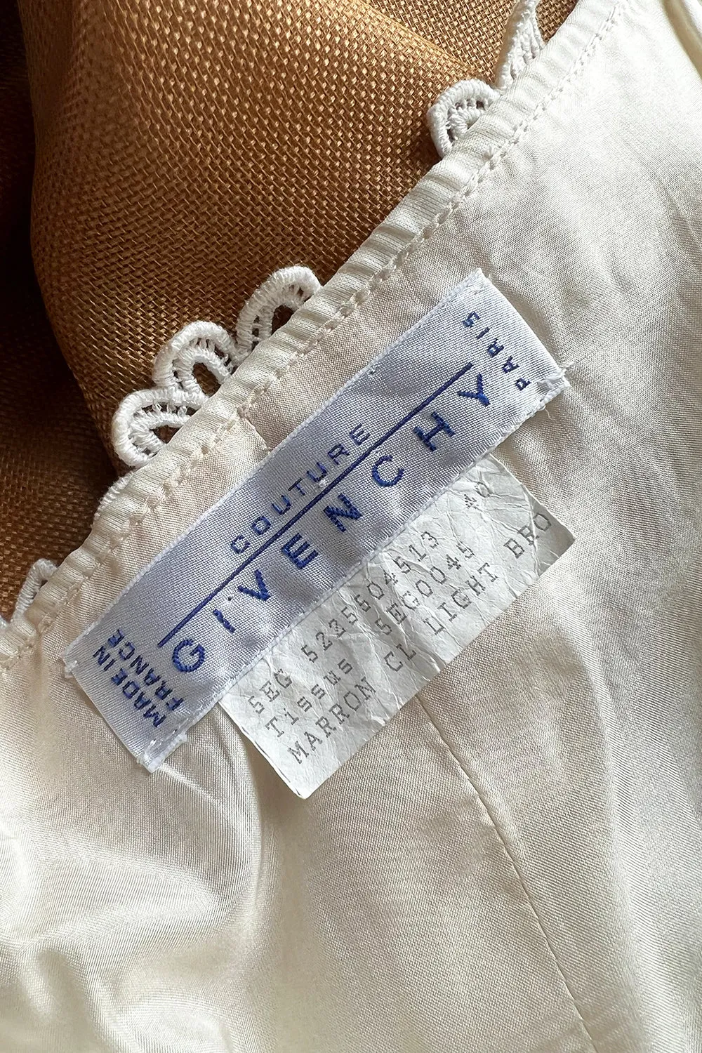 Prettiest 1994 Givenchy Couture Floral Crochet Bodice Dress w Gold Silk Skirting