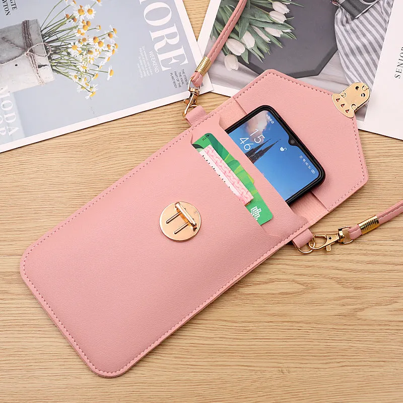PU Leather Lock Phone Simple Crossbody Shoulder Bag