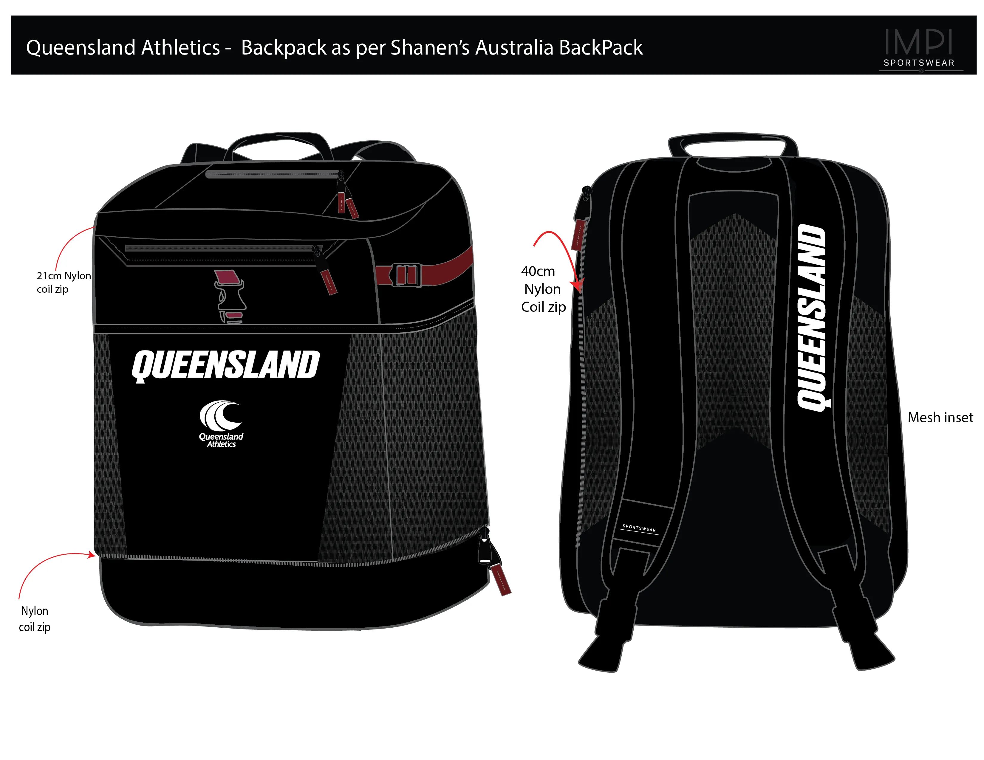 QLD Athletics - Black Backpack