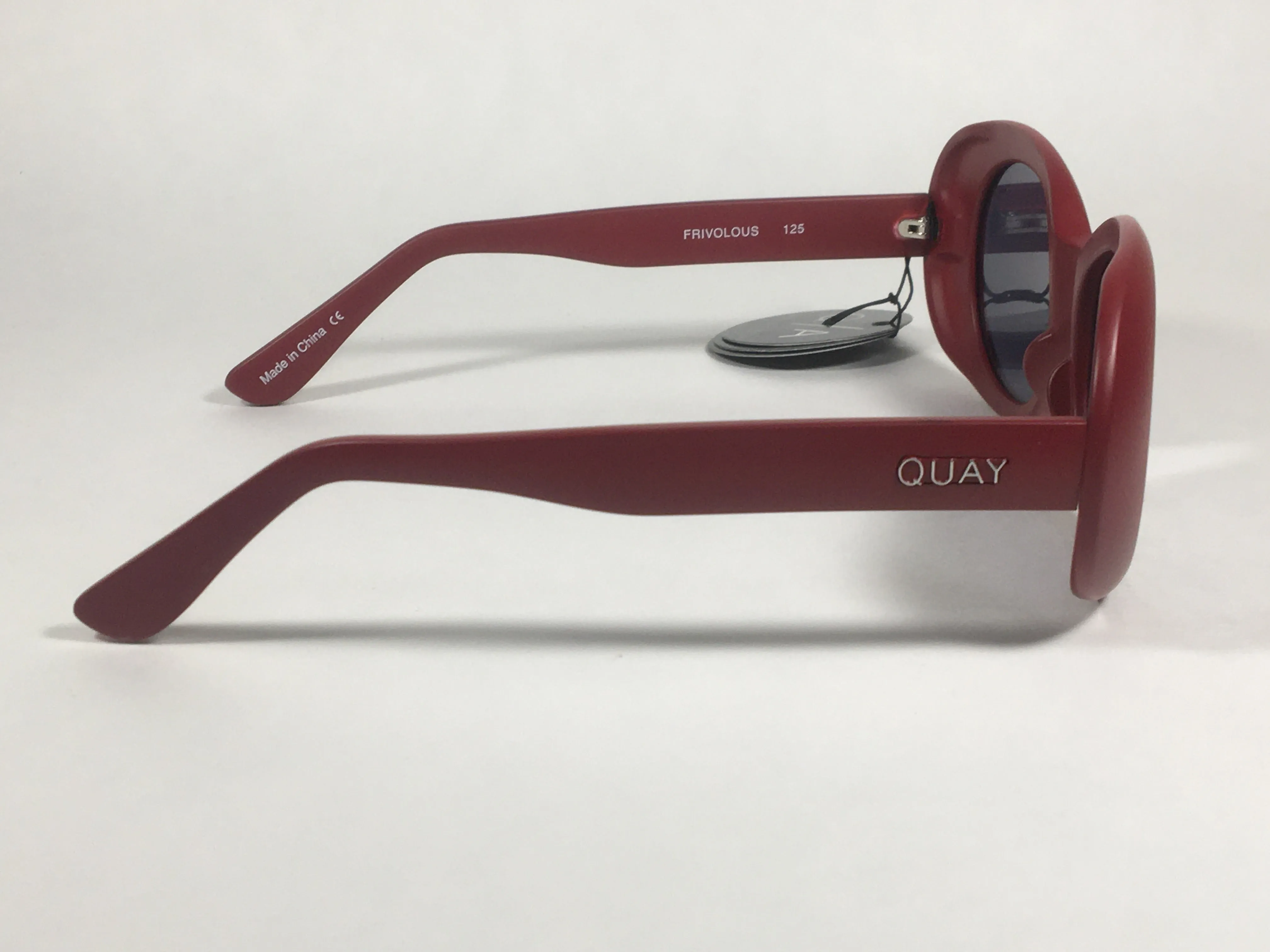 Quay Frivolous QW000293 RED/SMK Oval Sunglasses Matte Red Plastic Frame Smoke Gray Lens