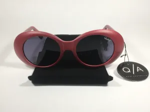 Quay Frivolous QW000293 RED/SMK Oval Sunglasses Matte Red Plastic Frame Smoke Gray Lens