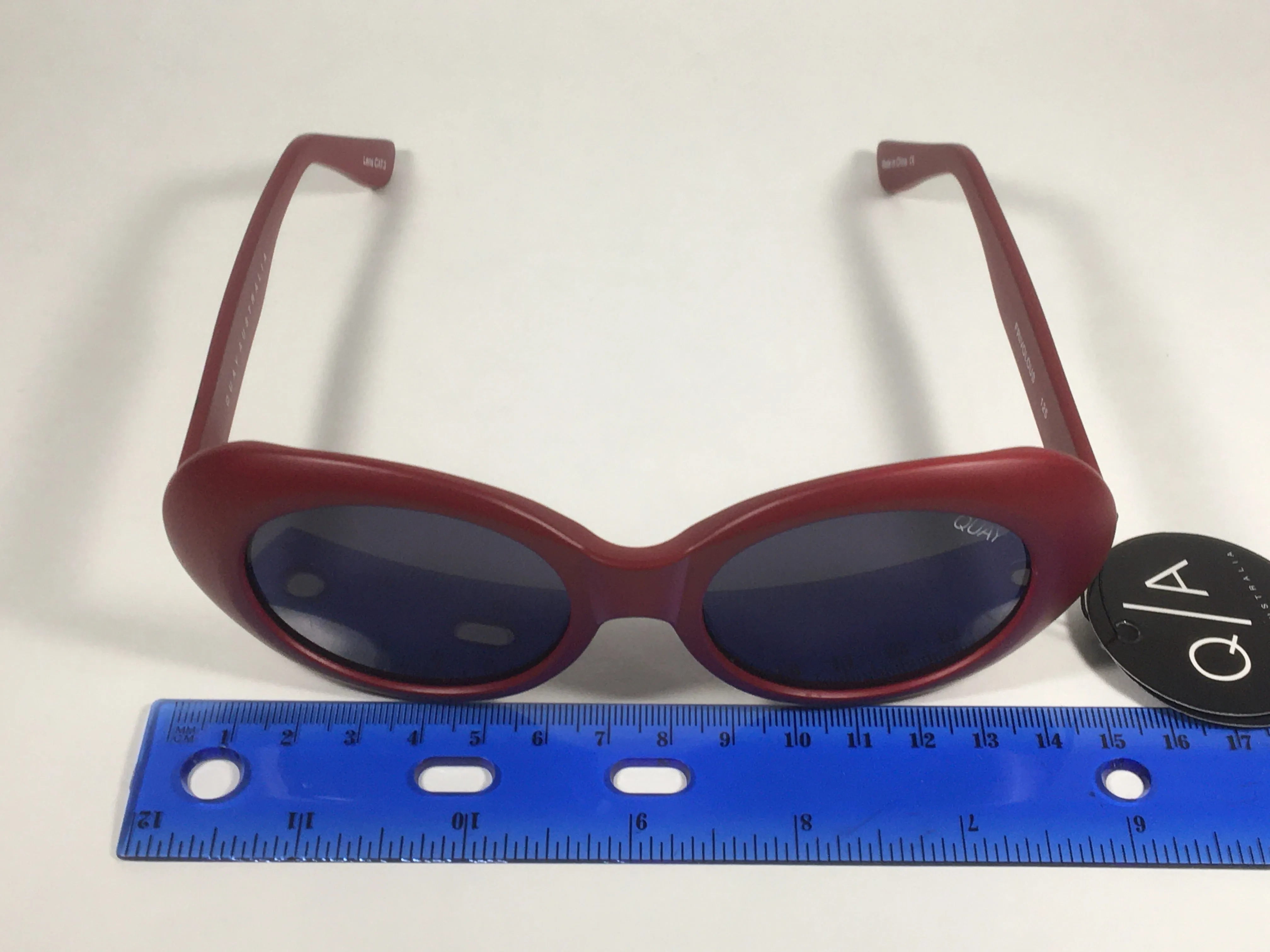 Quay Frivolous QW000293 RED/SMK Oval Sunglasses Matte Red Plastic Frame Smoke Gray Lens