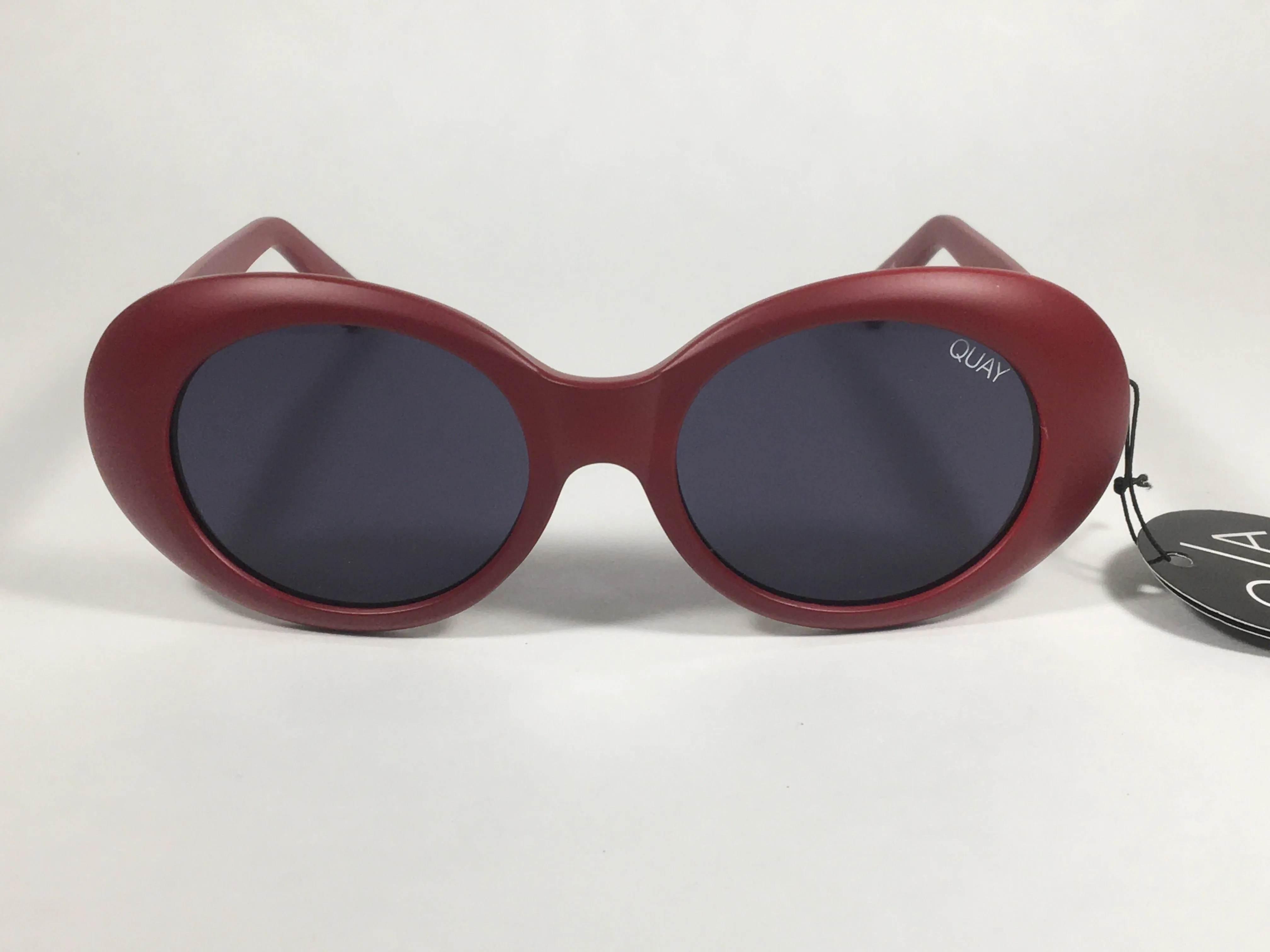Quay Frivolous QW000293 RED/SMK Oval Sunglasses Matte Red Plastic Frame Smoke Gray Lens