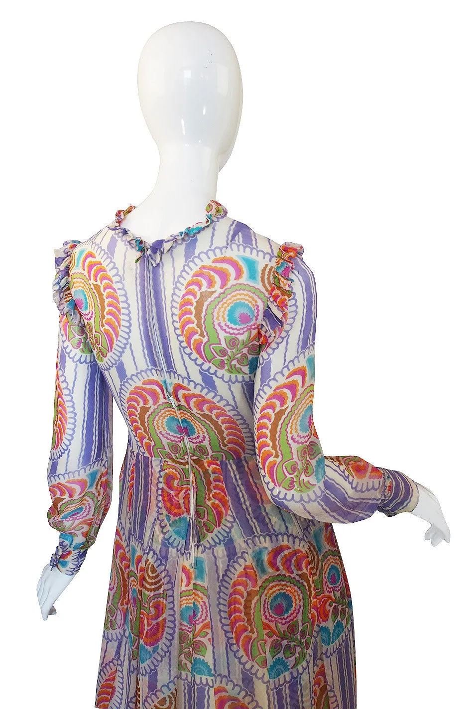 Rare 1970s Silk Chiffon Printed Lanvin Dress