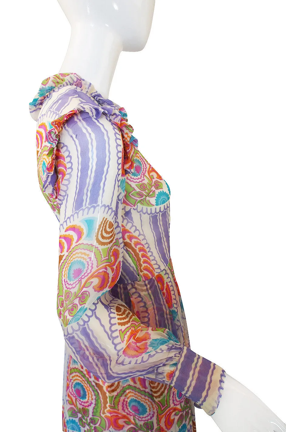 Rare 1970s Silk Chiffon Printed Lanvin Dress