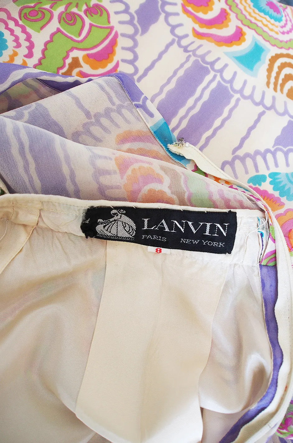 Rare 1970s Silk Chiffon Printed Lanvin Dress