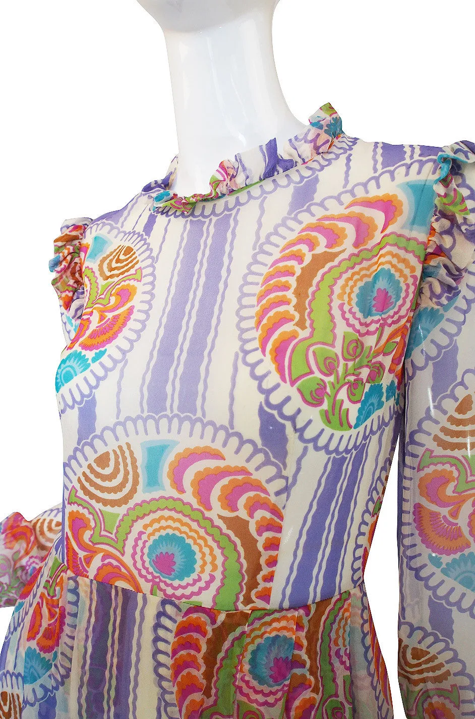 Rare 1970s Silk Chiffon Printed Lanvin Dress