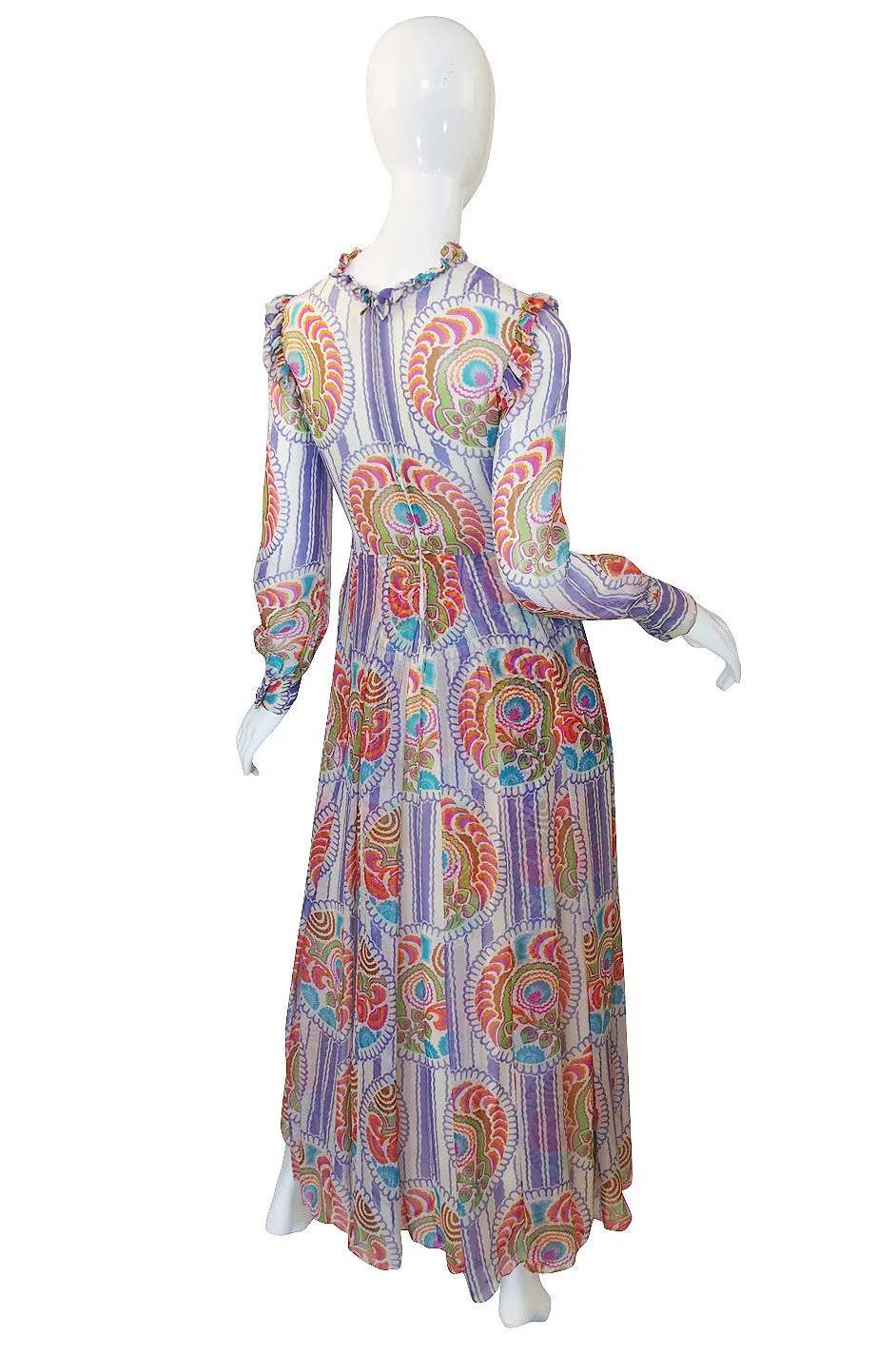 Rare 1970s Silk Chiffon Printed Lanvin Dress