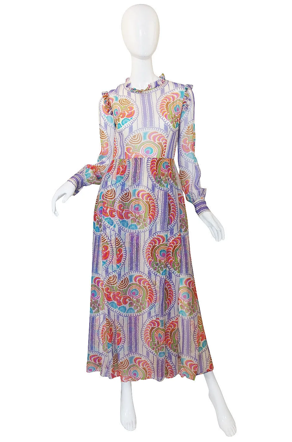 Rare 1970s Silk Chiffon Printed Lanvin Dress