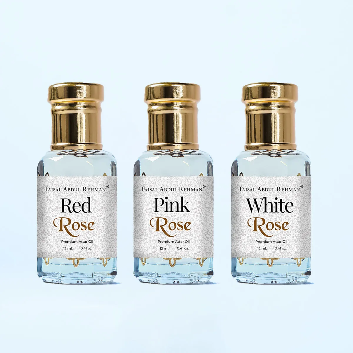 Red Rose, Pink Rose, White Rose 12ml Each, Pack Of 3-Faisal Abdul Rehman Attar