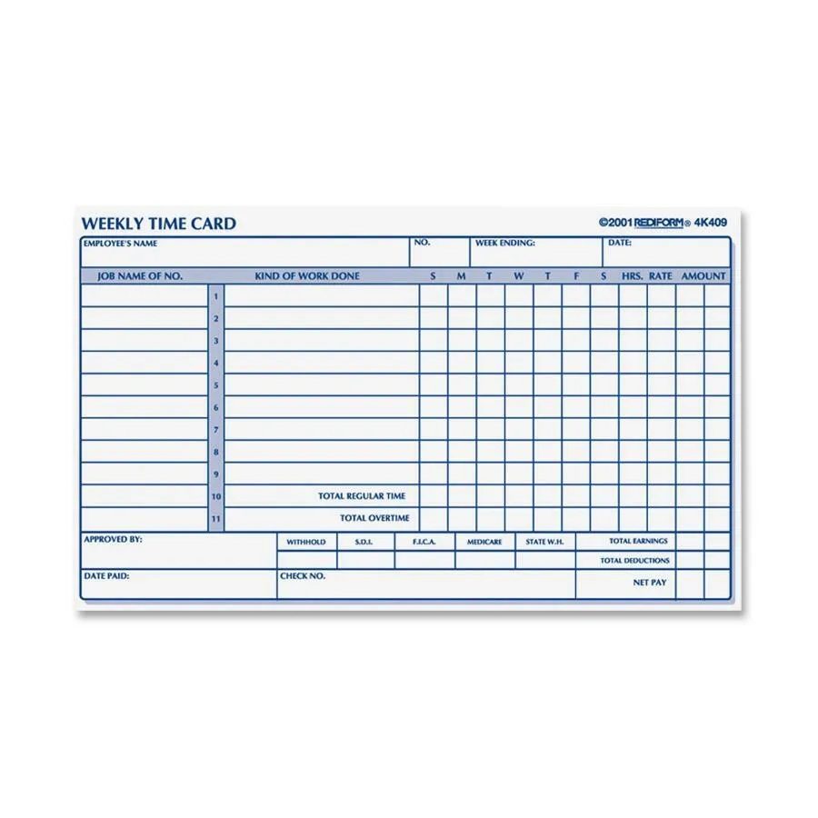 Rediform Weekly Time Cards