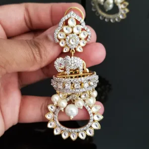 Reserved For Lavanya Venkat Ramesh And Swetha Reddy Kundan Elephant Design Earrings With Gold Finish DT15