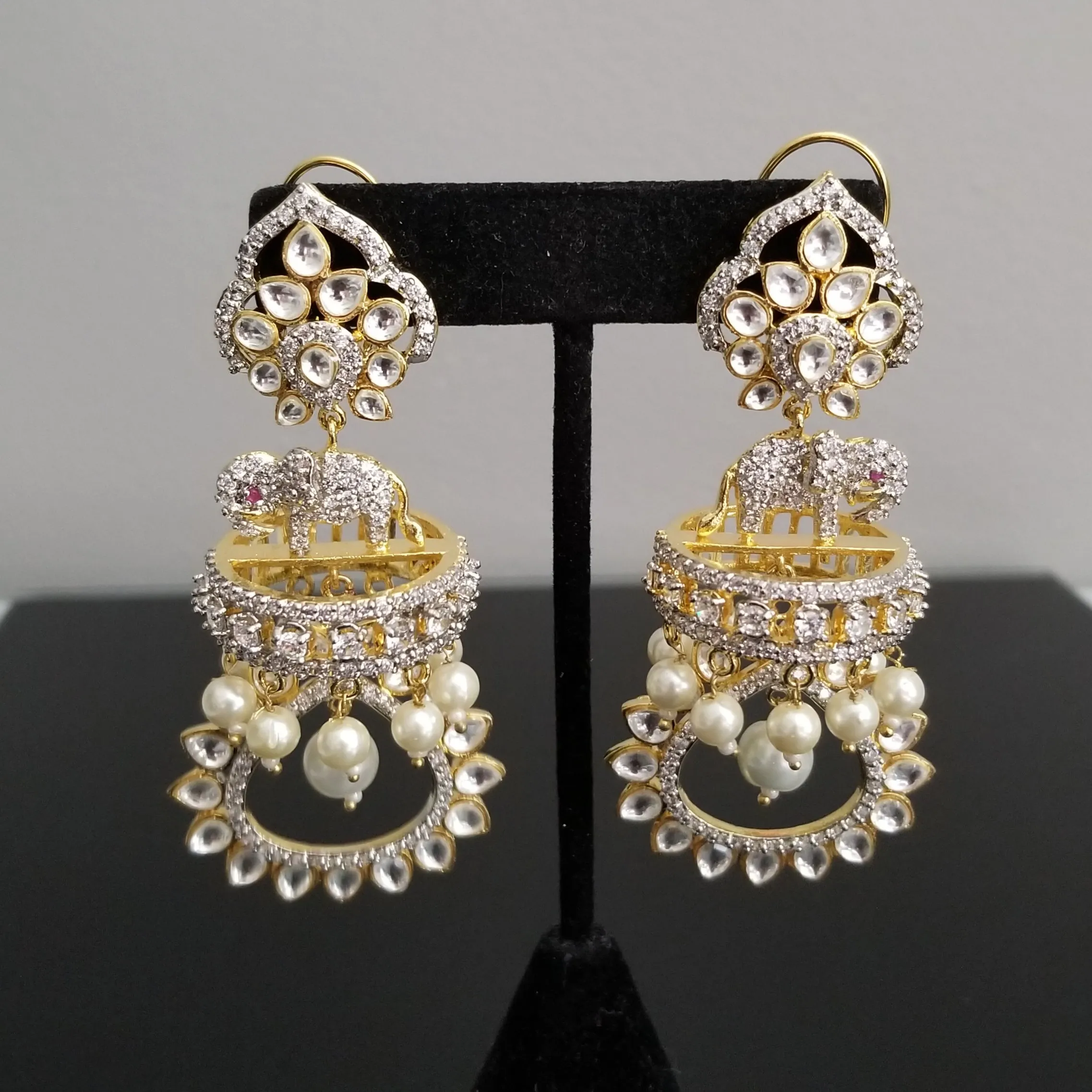 Reserved For Lavanya Venkat Ramesh And Swetha Reddy Kundan Elephant Design Earrings With Gold Finish DT15