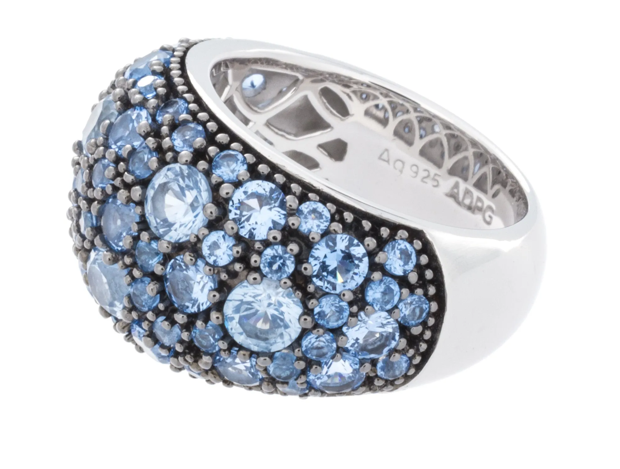 Rhodium Plated 925 Sterling Silver Fashion Ring With Blue Spinel Stones