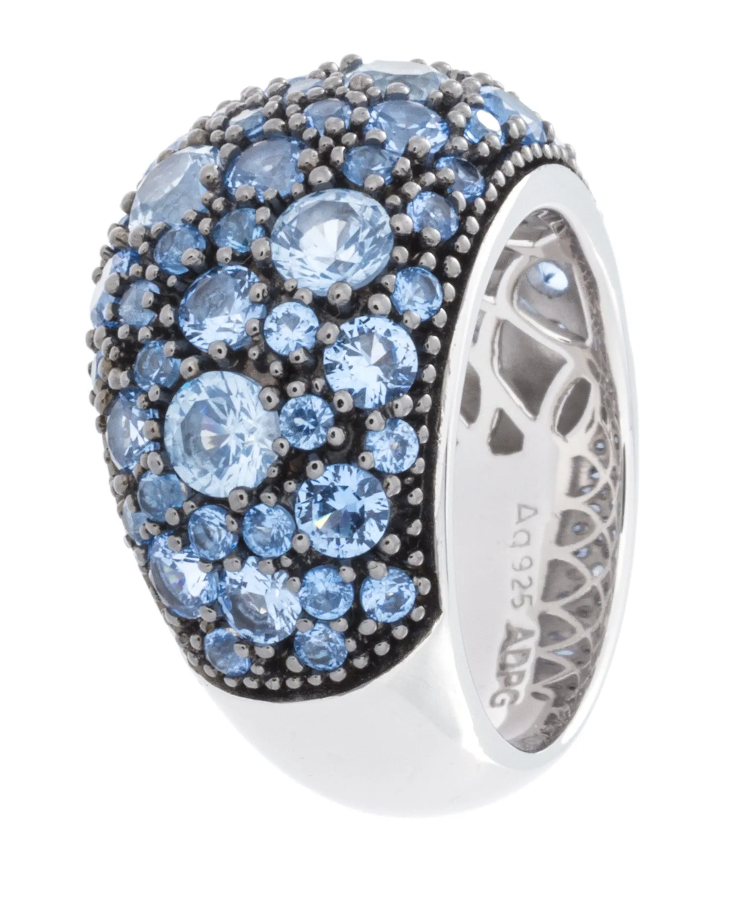 Rhodium Plated 925 Sterling Silver Fashion Ring With Blue Spinel Stones