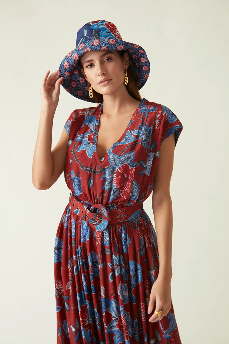 Rockefeller Holidays I  Gelang Printed Reversible Bucket Hat Cotton Satin Red Java collection JV-HAT-04